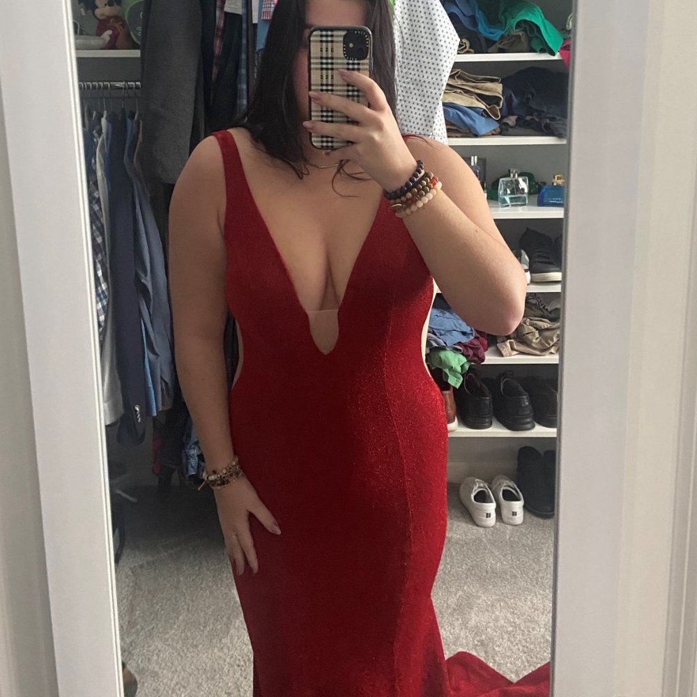 Zoey Grey Red Deep V Mermaid prom gown. Size 10 nwt. Never altered Stored in bag